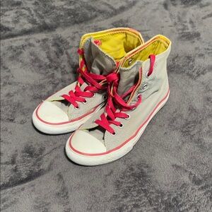 Converse Gray Sneakers with Pink and Yellow Accents